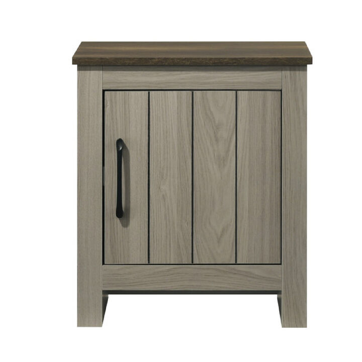 Nena End Table with Cabinet Door, Brown Wood Top, Oak Gray 22 Inch