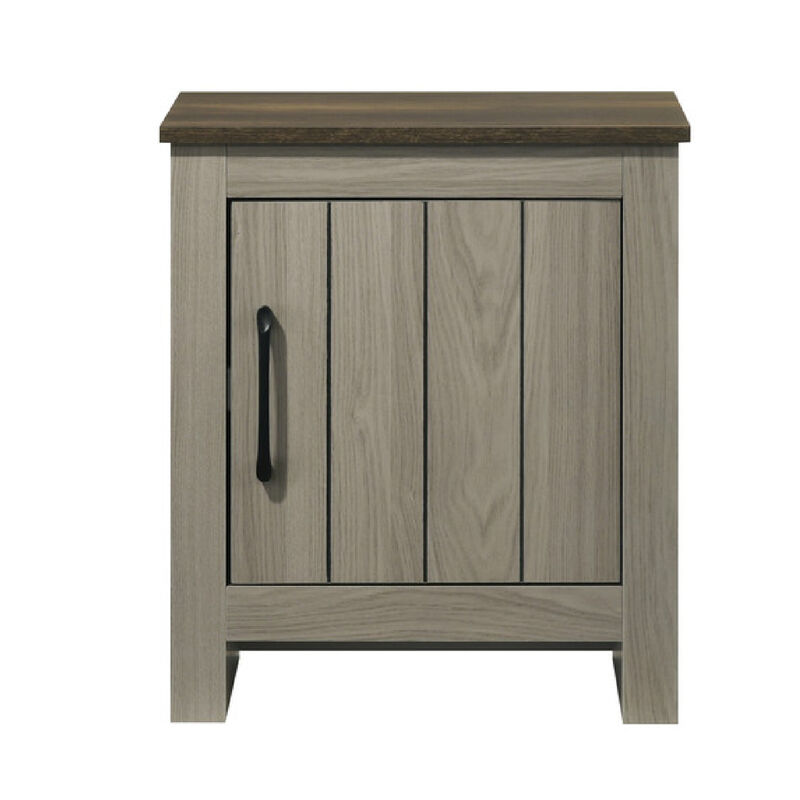 Nena End Table with Cabinet Door, Brown Wood Top, Oak Gray 22 Inch