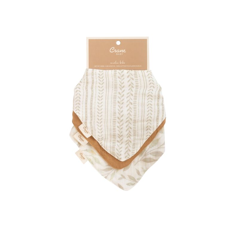 Willow 3-pc. Muslin Baby Bib Set (Copper/Leaf) image number 6
