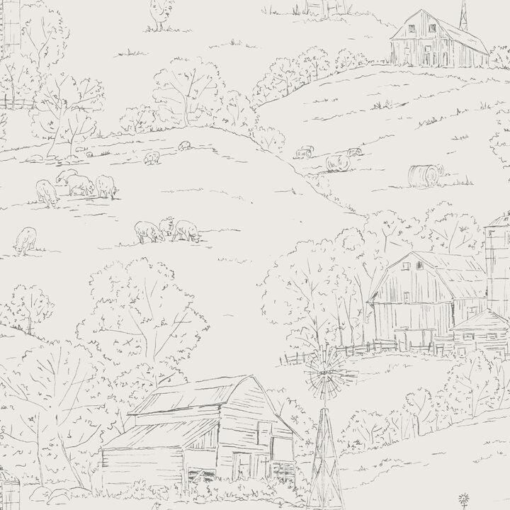 Pasture Toile Beige & Grey Wallpaper