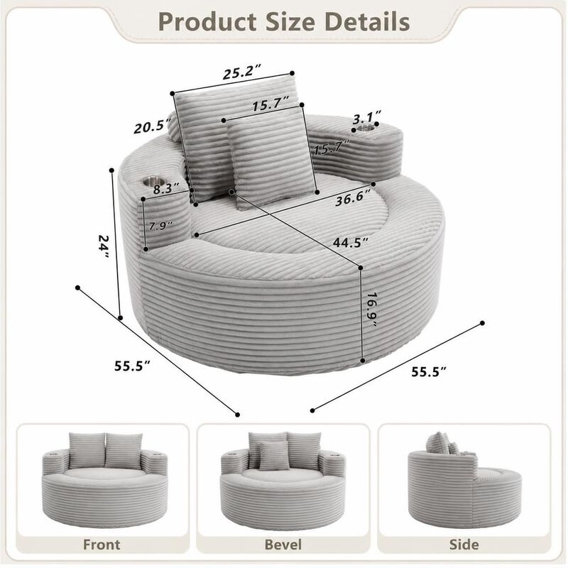 GOODSILO Round Multi-functional Memory Foam Sectional Cloud Sofa Bed Suitable for Small Living Spaces, Apartments and Home Offices image number 1
