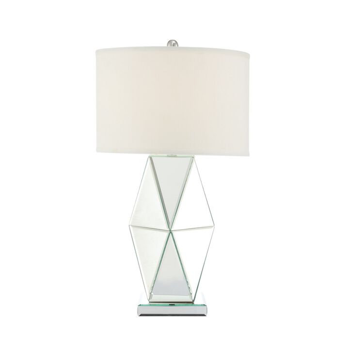 30 Inch Table Lamp, Geometric Mirrored Base, Set of 2, Glass, Clear - Benzara