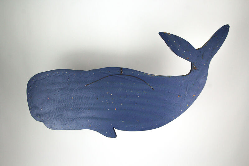 30 Inch Distressed Blue Carved Wood Whale Wall Hanging Decorative Display Art image number 2