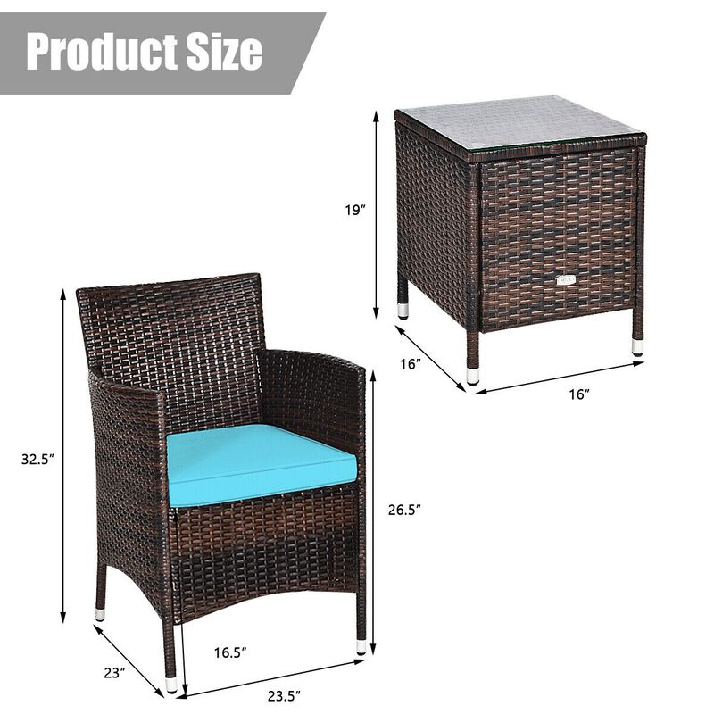 3 Pcs Outdoor Rattan Wicker Furniture Set