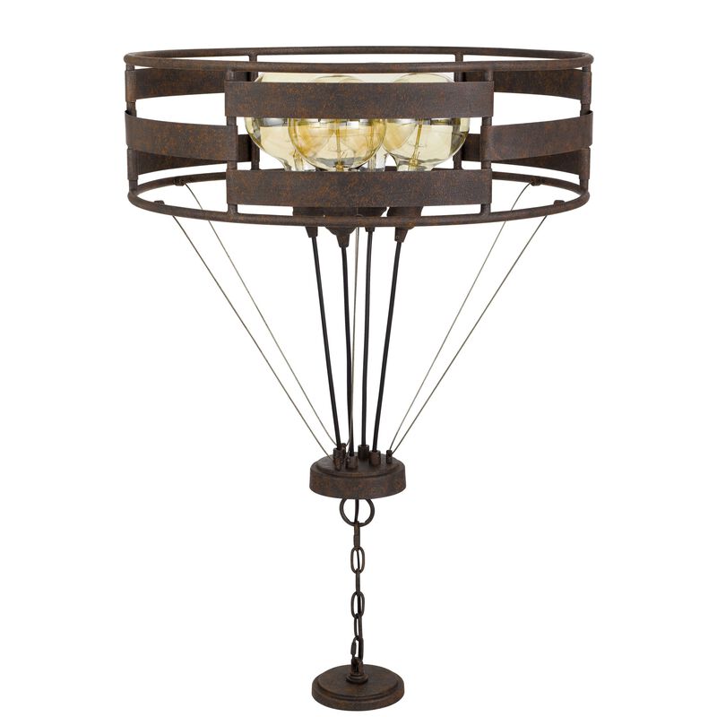 Frot 24 Inch Chandelier w Light Bulbs, Suspended Cable Design, Rust - Benzara