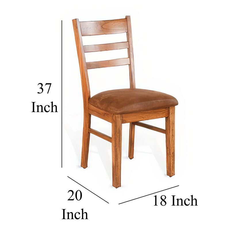 Marv Dining Chair Set of 2, Ladderback, Saddle Seat, Light Brown Wood - Benzara