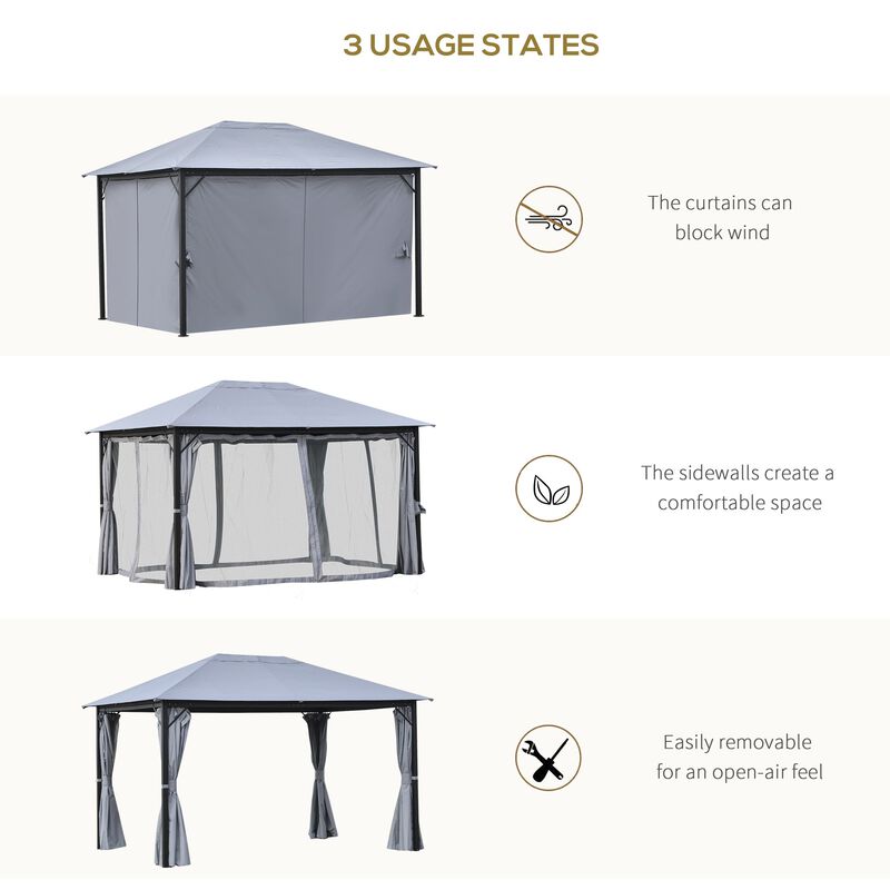 13' x 10' Gazebo Canopy Party Tent Shelter with Steel Frame, Curtains, Netting Sidewalls, Light Grey