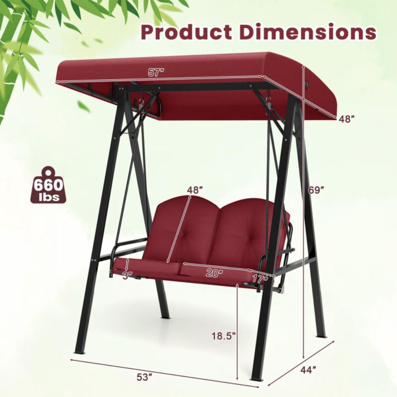 Hivvago 2-Person Outdoor Porch Swing with A-Shaped Metal Stand and Adjustable Canopy
