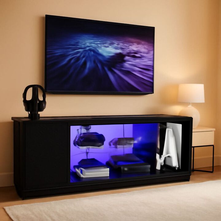 ShipItFurniture 58" LED TV Stand for 55/60/65-Inch TVs - Adjustable Tempered Glass Shelves