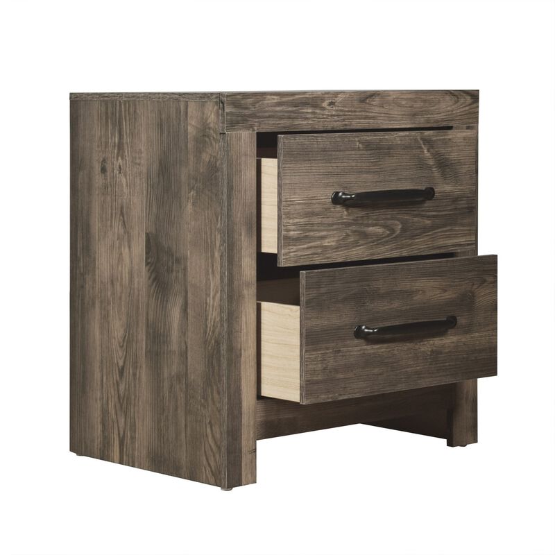 Ent 24 Inch Nightstand, 2 Drawers with Black Handles, Greige Brown Finish  - Benzara