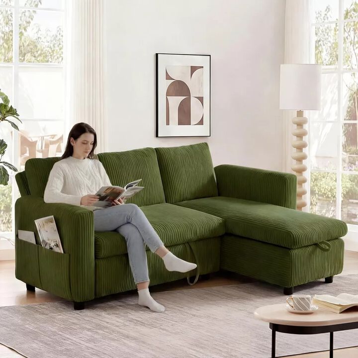 2 in 1 Pull Out Sleeper Sofa with Storage Chaise C Sectional Couch with USB Ports for Living Room