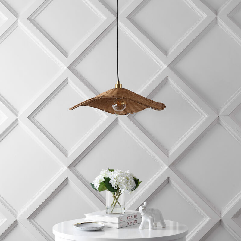 Miko 24.5" Modern Coastal Organic Curve Rattan LED Pendant