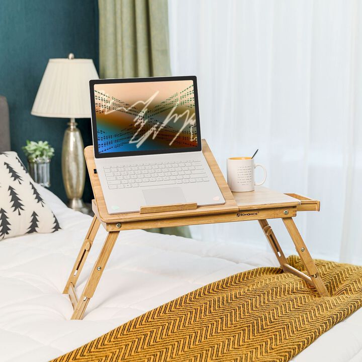 BreeBe Bamboo Adjustable Laptop Desk with Storage