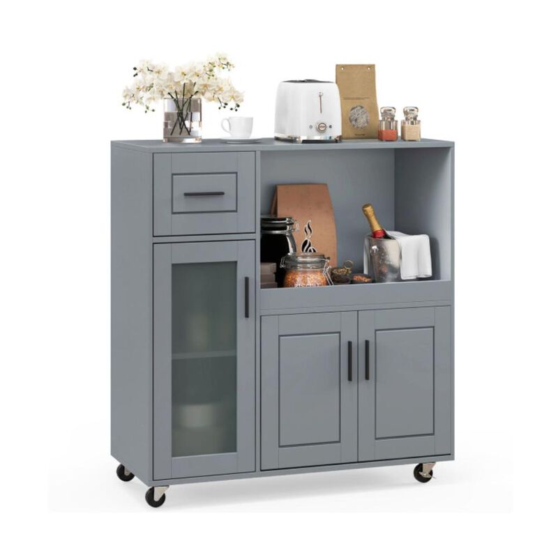 Hivvago Rolling Kitchen Island with Wheels Drawer and Glass Door Cabinet