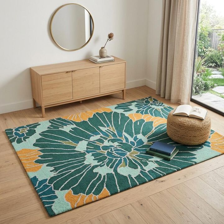 HomeRoots Floral Hand Carved Handmade Area Rug