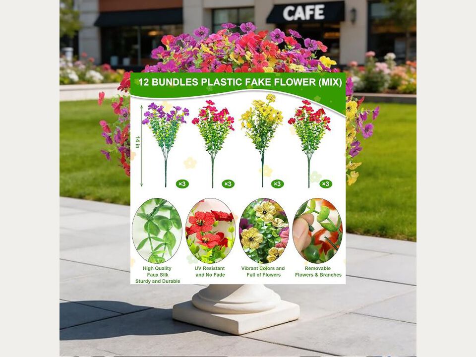 12 Bundle Artificial Hanging Eucalyptus Flowers UV Resistant Outdoor Garden