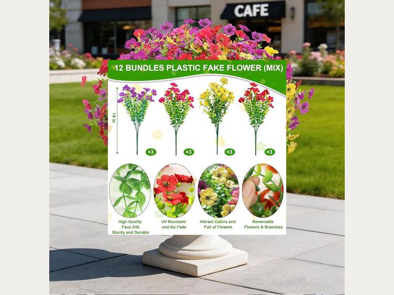 12 Bundle Artificial Hanging Eucalyptus Flowers UV Resistant Outdoor Garden image number 1