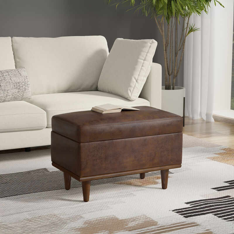 Shiloh 26 inch Wide Transitional Contemporary Small Storage Ottoman in Distressed Chestnut Brown Vegan Faux Leather, Assembled image number 9