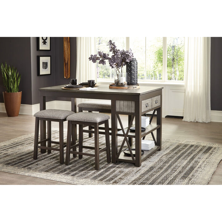 1pc Counter Height Table with Storage Drawers Display Shelves Gray Gunmetal Finish Casual Style Dining Furniture