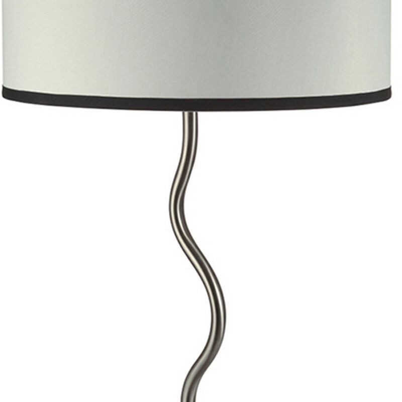 29 Inch Round Drum Shade Table Lamp, Curved Tubular Frame, Silver - Benzara
