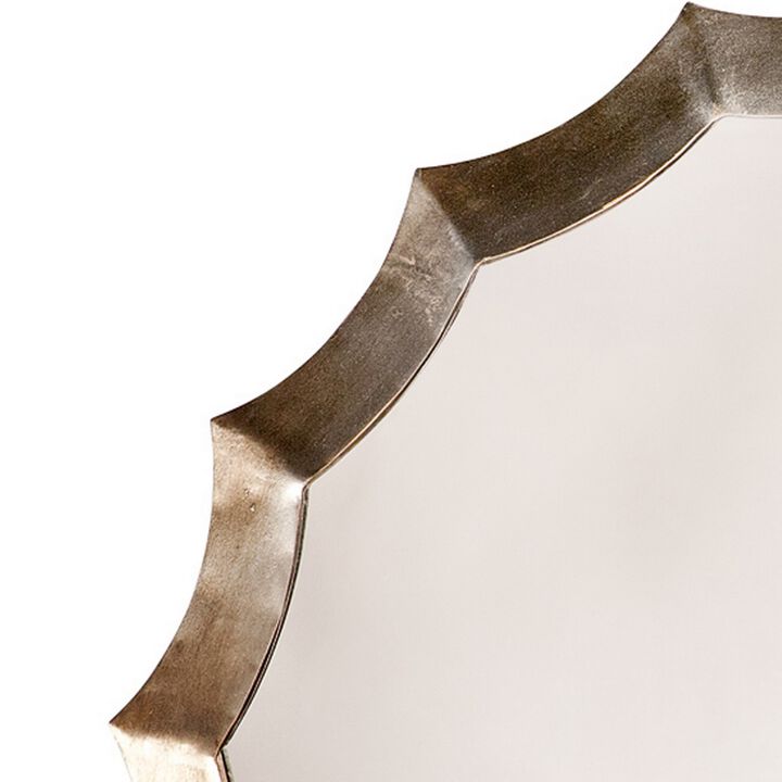 Round Mirror with Scalloped Metal Frame, Gold-Benzara