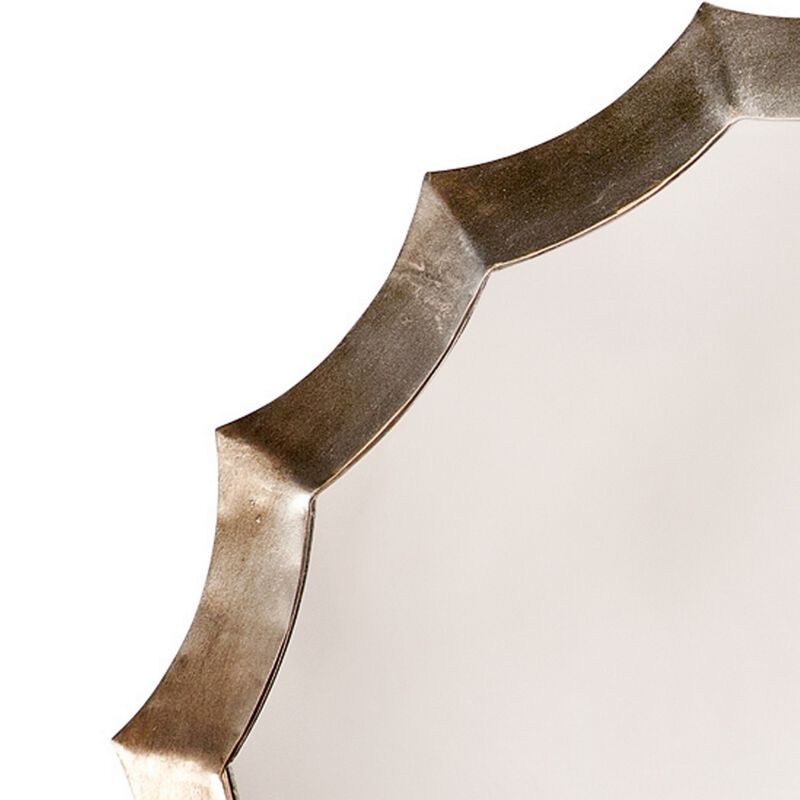 Round Mirror with Scalloped Metal Frame, Gold-Benzara
