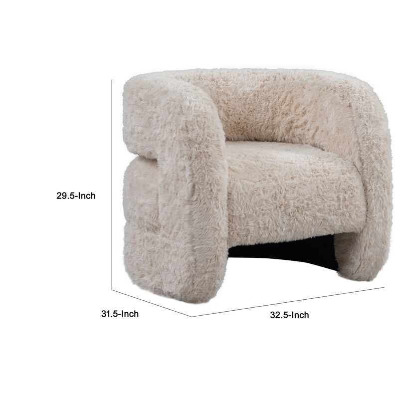 Ciel Accent Chair with Barrel Style Plush Foam Cushion, Beige Faux Fur