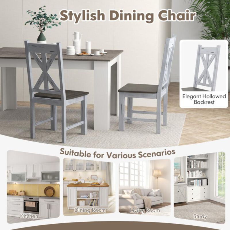 Hivvago Farmhouse Chair Set of 2 with Rubber Wood Frame and Elegant Hollowed Backrest