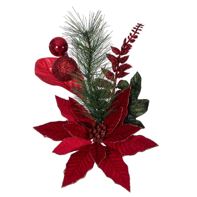 Vickerman 72" Merry Red Poinsettia, Ball, and Fern Decorated Garland. image number 2