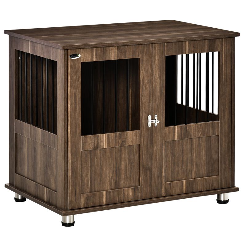 Brown Decorative Kennel: Wooden End Table Dog Crate for Small Pets