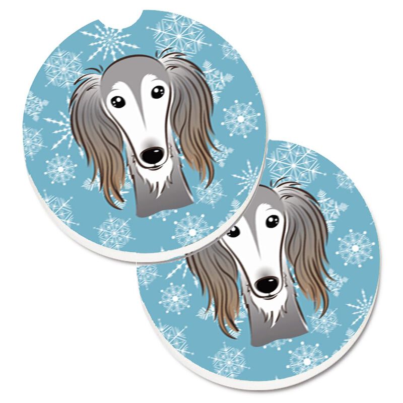 Caroline's Treasures Snowflake Saluki Set of 2 Cup Holder Car Coasters BB1663CARC, 2.56, Multicolor