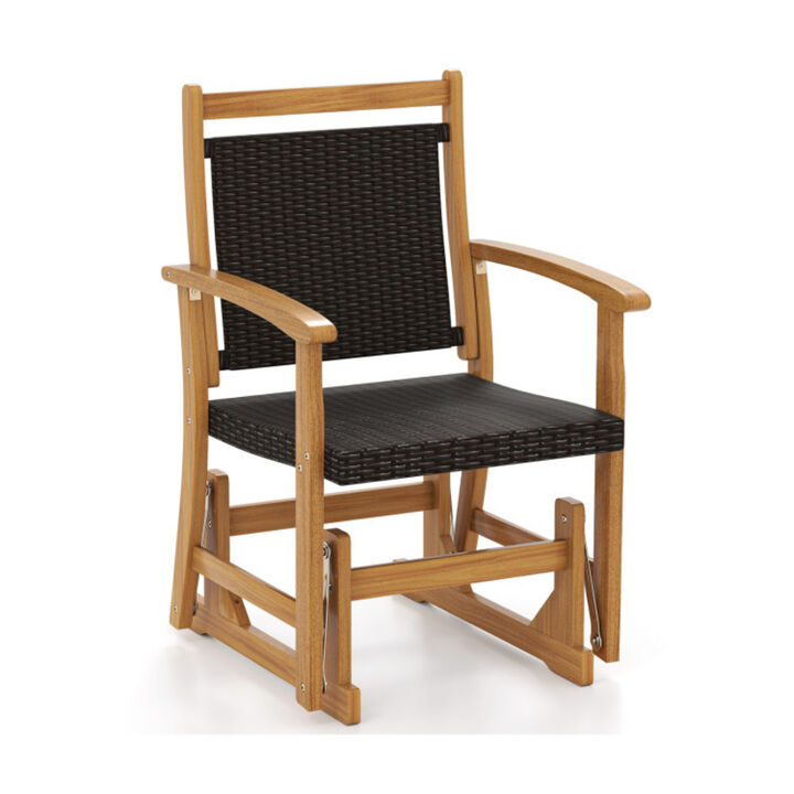 Outdoor Rattan Glider Chair, Acacia Wood Frame with Wicker Seat Back for Patio
