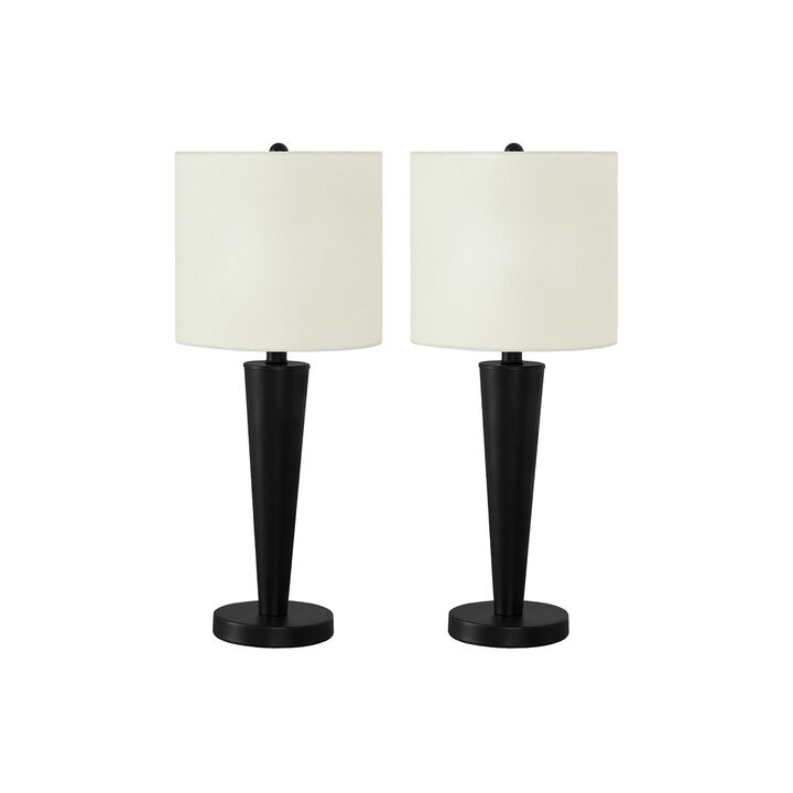 Monarch Specialties I 9643 - Lighting, Set Of 2, 24"H, Table Lamp, Usb Port Included, Black Metal, Ivory / Cream Shade, Contemporary