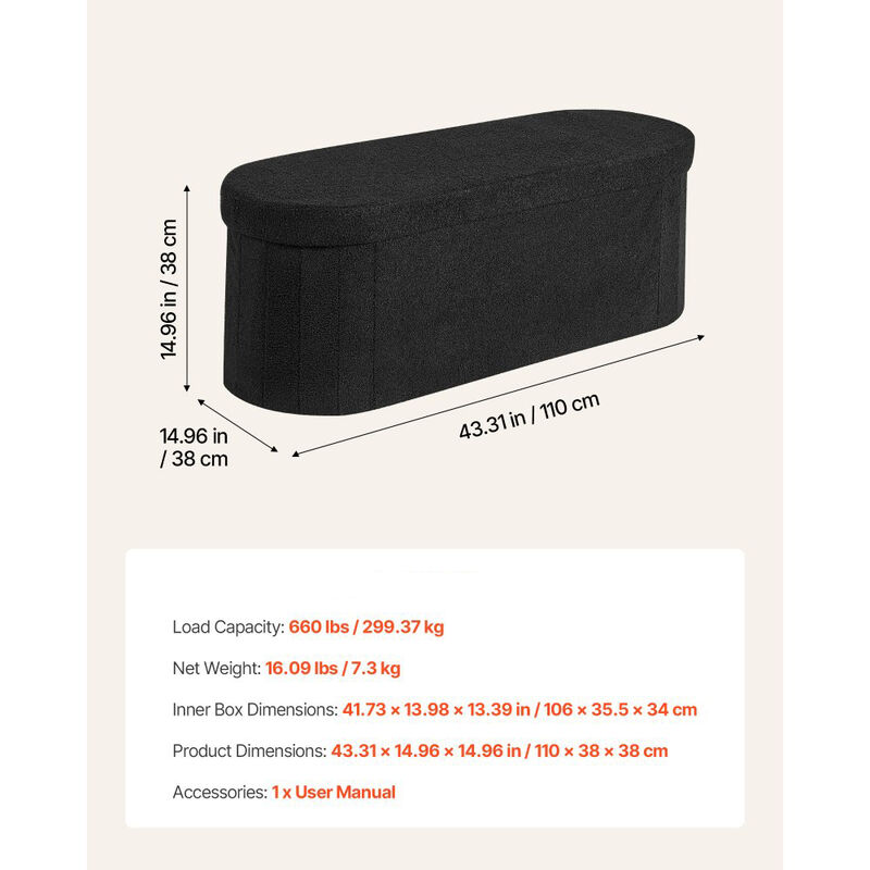 Teddy Fleece Storage Ottoman Bench with Folding Design for Bedroom Entryway image number 2