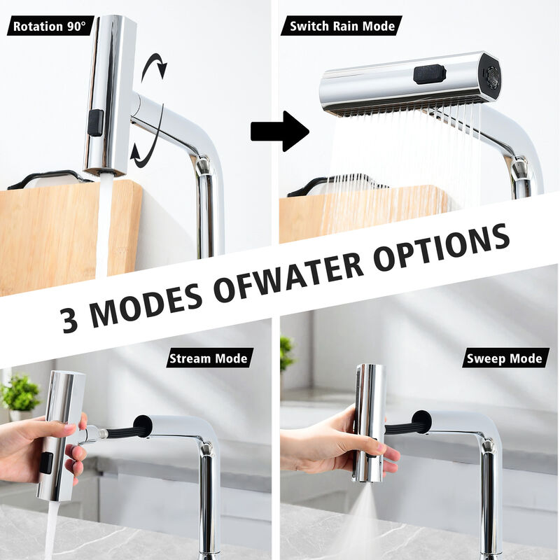 Touchless Kitchen Sink Faucet with LED Temperature Display, 3‑Function Pull‑Out Sprayer & 360&deg; Swivel Spout image number 7