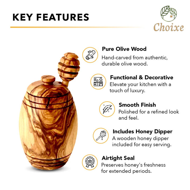 Olive Wood Honey Pot w/Honey Dipper image number 3