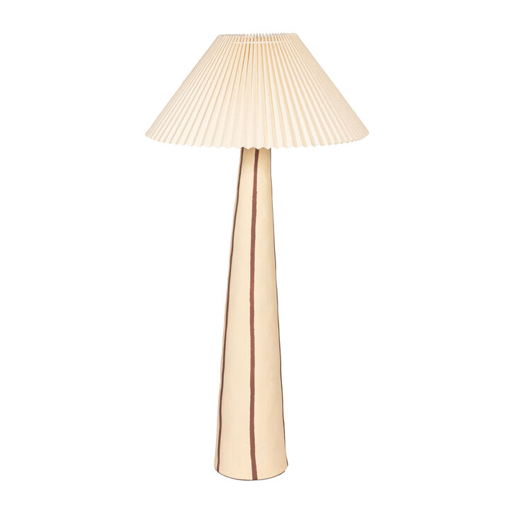 Stoneware Floor Lamp with Tapered Base and Pleated Shade