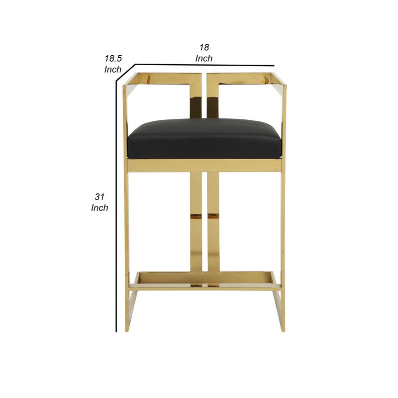 Suki 26 Inch Counter Height Chair, Black Faux Leather, Gold Cantilever Base image number 5