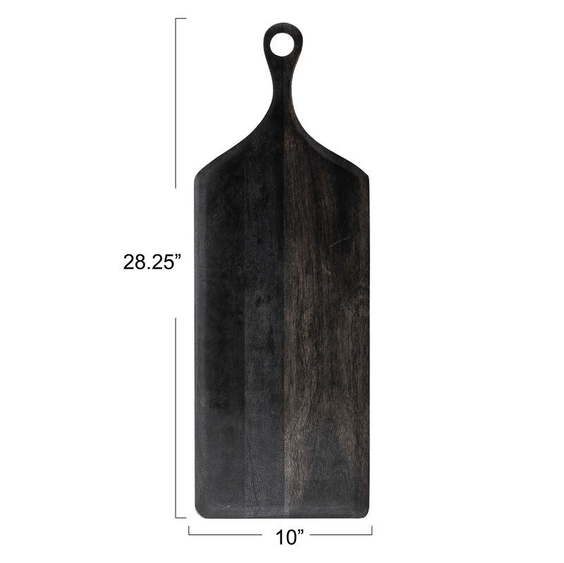 Tall Mango Wood Cheese and Cutting Board with Round Opening on Handle, Black image number 1