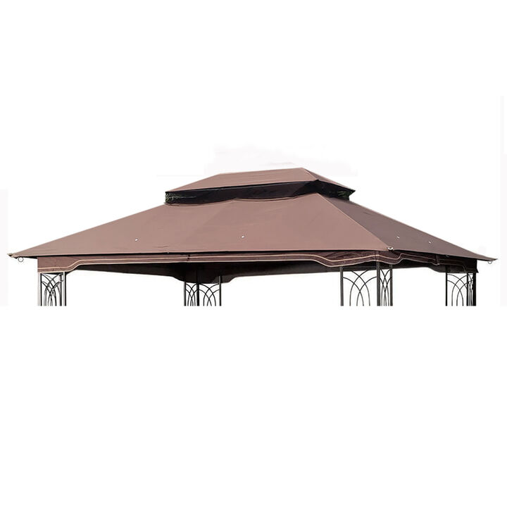 13 x 10FT Patio Double Roof Gazebo Replacement Canopy Top Fabric, Brown