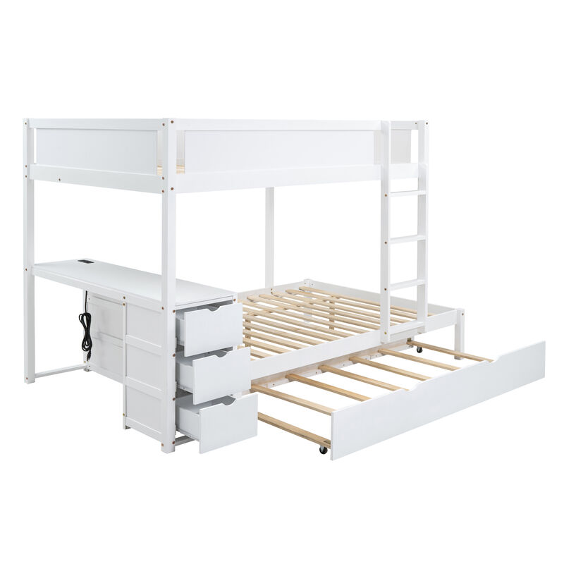 Whisen Full-Over-Full Bunk Bed with Trundle Desk Drawers, Solid Wood for Bedroom Kids image number 6