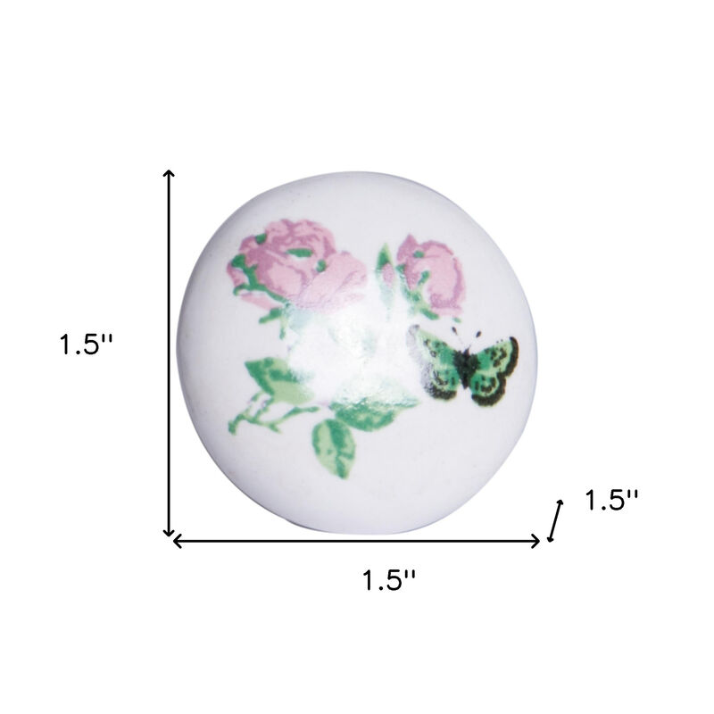 HomeRoots Set of Eight Light Pink And White Ceramic And Metal Floral Drawer Pull Knobs image number 4