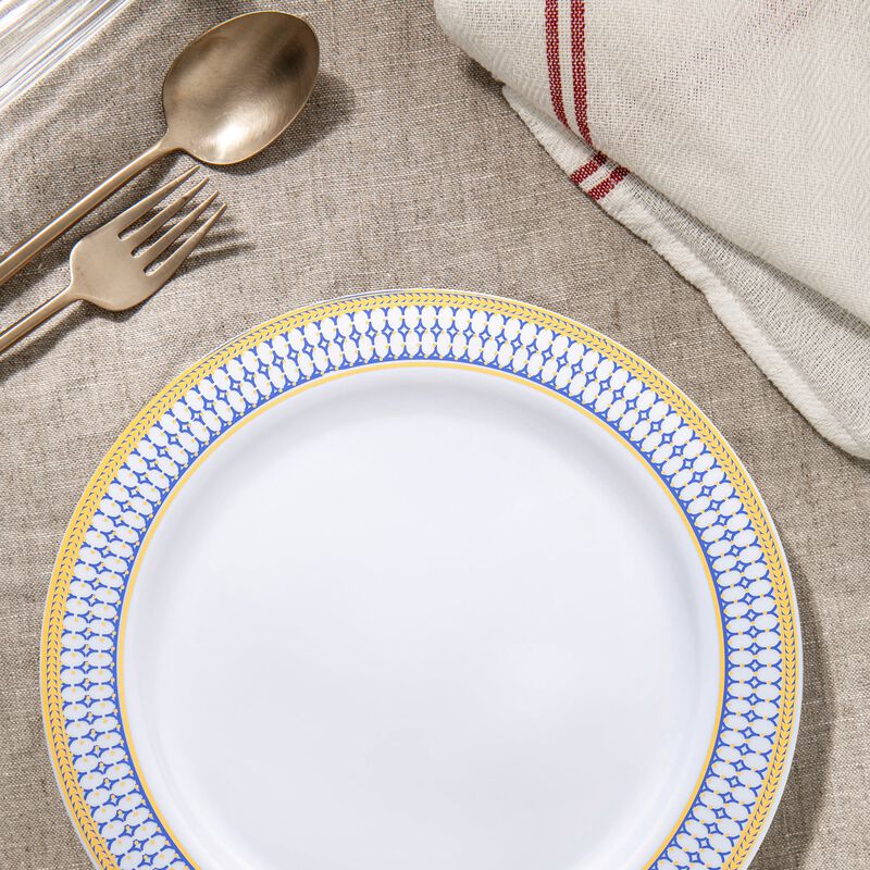 7.5" White with Blue and Gold Chord Rim Plastic Salad Plates (120 Plates) image number 7