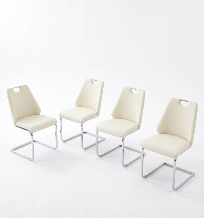 Set of 4 PU leather dining chairs rectangular high back solid back dining chair with pull ring modern kitchen dining chairs wipe clean