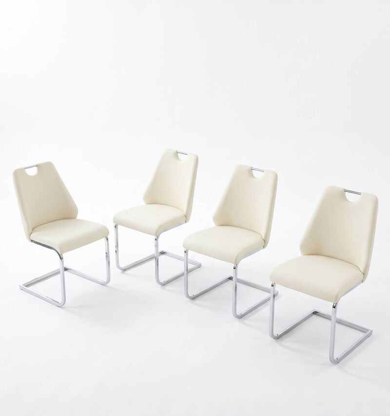 Set of 4 PU leather dining chairs rectangular high back solid back dining chair with pull ring modern kitchen dining chairs wipe clean image number 0