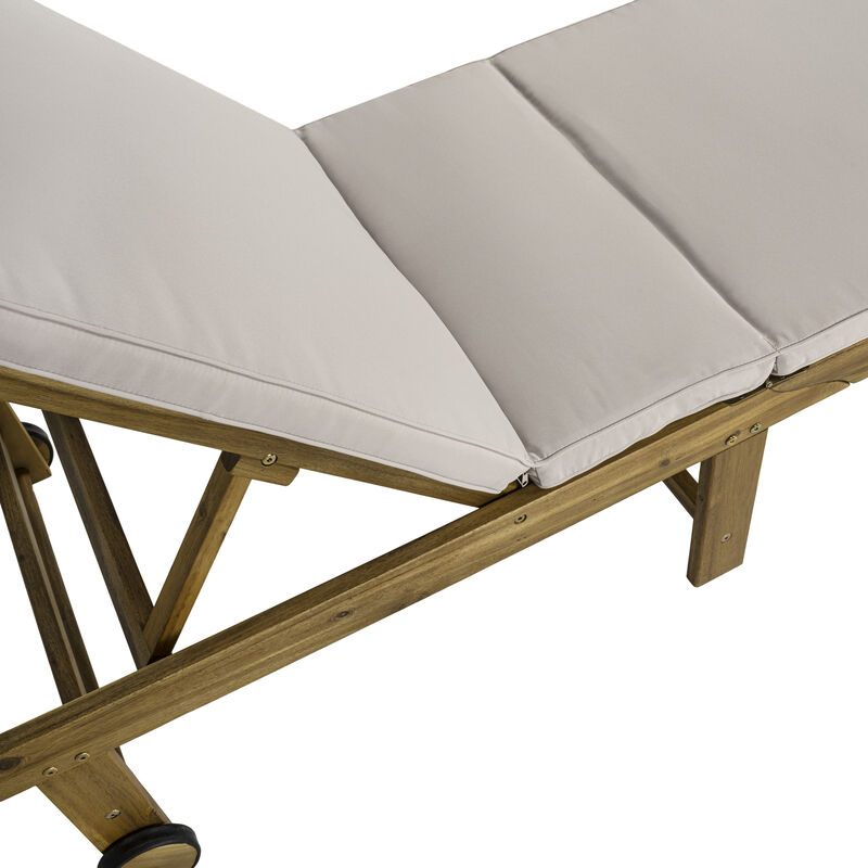 Mallorca Modern Classic Adjustable Acacia Wood Chaise Outdoor Lounge Chair with Cushion & Wheels