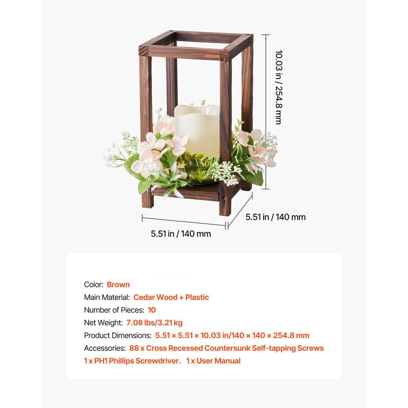 10 Set Wooden Wedding Lantern Centerpieces with Flameless LED Candles and Champagne Flower Wreaths image number 2