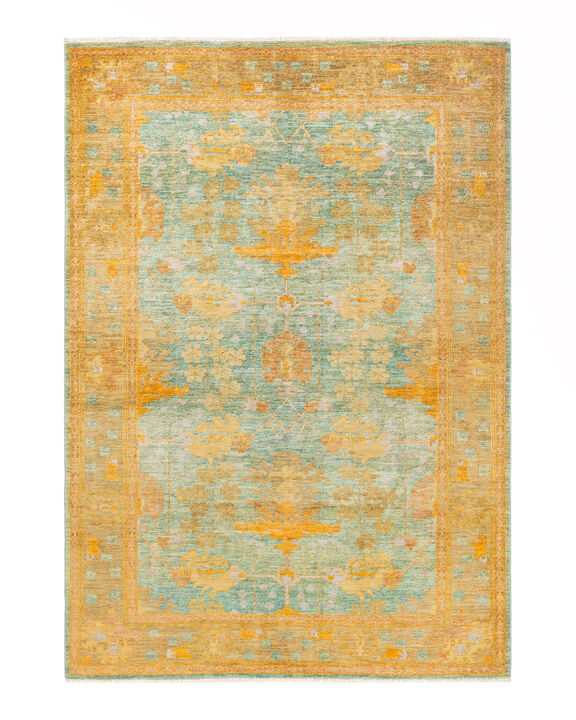 Arts & Crafts, One-of-a-Kind Hand-Knotted Area Rug  - Green, 6' 7" x 9' 6"