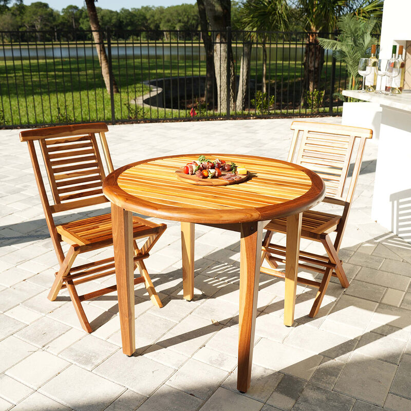 EcoDecors&reg; Mid-Century Modern 36" Teak Wood Round Table in EarthyTeak Finish image number 1