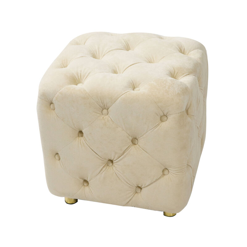 Streamdale Beige Velvet Ottoman & Table Set